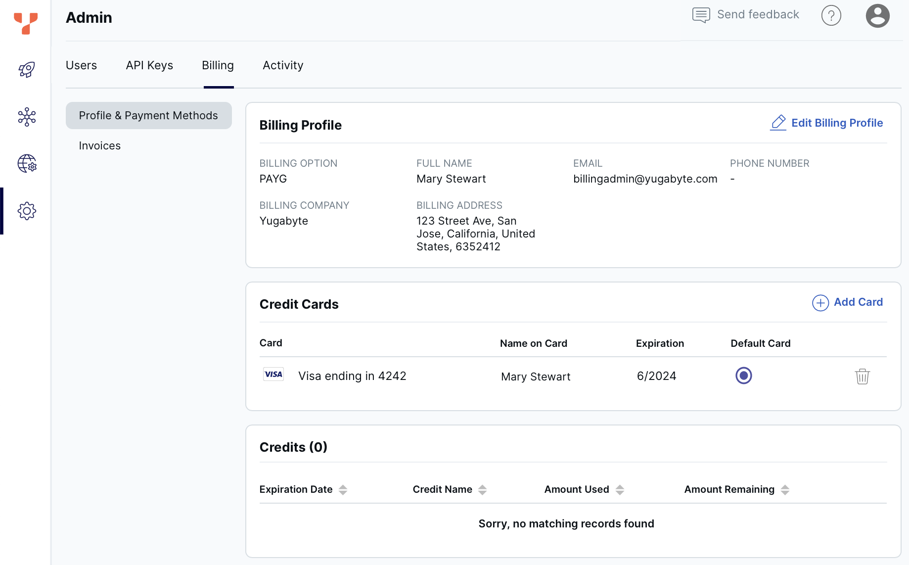 Admin Billing tab