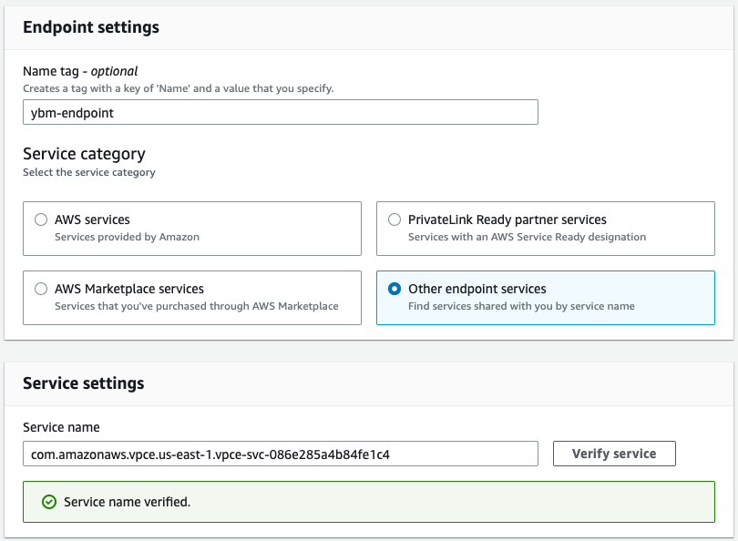 AWS endpoint service
