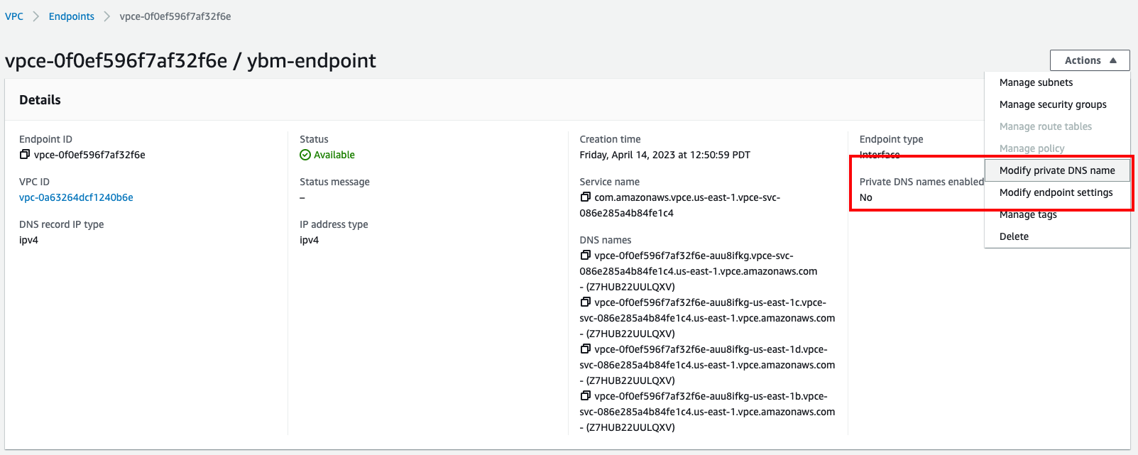 AWS endpoint service